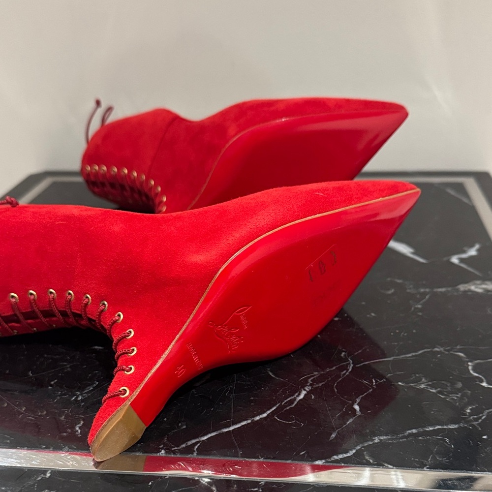 Christian Louboutin RARE Conquilla 120 Red Suede Fetish Sculpted Wedges Heels 40 - Picture 6 of 7